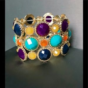 Multi Color Stone Gold Plated Cuff Bracelet